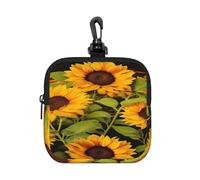 BTCOWZRV Small Neoprene Pouch, Mini Portable Makeup Bag With Carabiner Keychain Waterproof Travel Coin Purse Storage Bag Sun Flower Clutch Cosmetic Organizer For Women