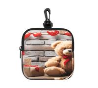 BTCOWZRV Small Neoprene Pouch, Mini Portable Makeup Bag With Carabiner Keychain Waterproof Travel Coin Purse Storage Bag Cute Bear Valentine Gift Clutch Cosmetic Organizer For Women