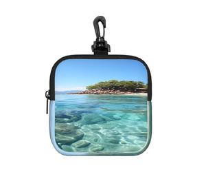 BTCOWZRV Small Neoprene Pouch, Mini Portable Makeup Bag With Carabiner Keychain Waterproof Travel Coin Purse Storage Bag Fiji Island And Clear Sea Clutch Cosmetic Organizer For Women