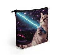 BTCOWZRV Space Cat With Blue Laser Makeup Bag Cosmetic Bags Toiletry Bag