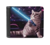 BTCOWZRV Space Cat With Blue Laser Slim Wallets for Men Bifold Wallet