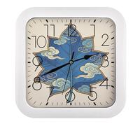 BTCOWZRV Star Edge Blue Leaf Wall Clock, Retro Square Clocks, Silent Non-Ticking Battery Operated Decorative Clock for Living Room Bedroom Kitchen Office Home Decor
