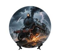 BTCOWZRV Steam Train Bone China Decorative Plate,10in（25cm） Ceramic Decorative Plates with Display Stand,Ceramic Ornaments Art Porcelain Plate for Home Office Wall Decor Collections Plates