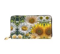 BTCOWZRV Sunflowers Daisy Rose Flowers Leather Wallet for Women Long Coin Purse Ultra Slim Credit Cards Holder Bifold Clutch