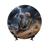 BTCOWZRV The Lovers Skull Bone China Decorative Plate,7in Ceramic Decorative Plates with Display Stand,Ceramic Ornaments Art Porcelain Plate for Home Office Wall Decor Collections Plates