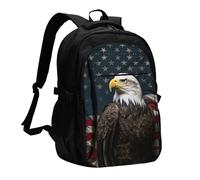 BTCOWZRV Travel Laptop Backpack Business Backpack for Men Women American bald eagle sitting on flag ribbon Travel Backpack with USB Charging Port