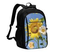 BTCOWZRV Travel Laptop Backpack Business Backpack for Men Women Bees Sunflowers Daisy Rose Flowers Travel Backpack with USB Charging Port