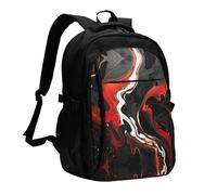 BTCOWZRV Travel Laptop Backpack Business Backpack for Men Women black and red marble Travel Backpack with USB Charging Port