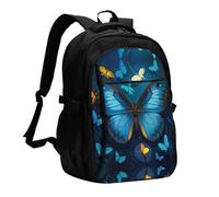 BTCOWZRV Travel Laptop Backpack Business Backpack for Men Women Blue Butterfly Pattern Travel Backpack with USB Charging Port