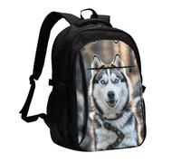 BTCOWZRV Travel Laptop Backpack Business Backpack for Men Women Blue Eyed Husky Travel Backpack with USB Charging Port
