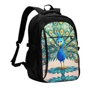 BTCOWZRV Travel Laptop Backpack Business Backpack for Men Women Cartoon blue peacock Travel Backpack with USB Charging Port