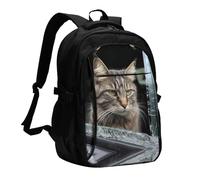 BTCOWZRV Travel Laptop Backpack Business Backpack for Men Women Cat smashes glass in car Travel Backpack with USB Charging Port