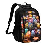 BTCOWZRV Travel Laptop Backpack Business Backpack for Men Women Colorful Hand Painted Easter Eggs Travel Backpack with USB Charging Port