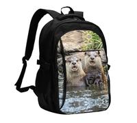 BTCOWZRV Travel Laptop Backpack Business Backpack for Men Women Cute Brown Otters Travel Backpack with USB Charging Port