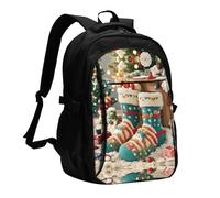 BTCOWZRV Travel Laptop Backpack Business Backpack for Men Women cute Christmas socks Travel Backpack with USB Charging Port