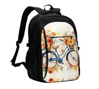 BTCOWZRV Travel Laptop Backpack Business Backpack for Men Women Flower bicycle Travel Backpack with USB Charging Port