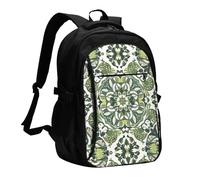 BTCOWZRV Travel Laptop Backpack Business Backpack for Men Women Green Decorative Pattern Travel Backpack with USB Charging Port