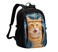 BTCOWZRV Travel Laptop Backpack Business Backpack for Men Women Orange cat sticking out tongue Travel Backpack with USB Charging Port