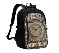 BTCOWZRV Travel Laptop Backpack Business Backpack for Men Women Rusty Steampunk Clock Travel Backpack with USB Charging Port