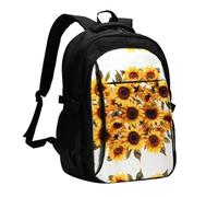 BTCOWZRV Travel Laptop Backpack Business Backpack for Men Women Sunflowers on white background Travel Backpack with USB Charging Port