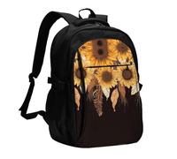 BTCOWZRV Travel Laptop Backpack Business Backpack for Men Women Sunflowers with feather Travel Backpack with USB Charging Port