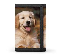 BTCOWZRV Trifold Canvas Wallet with Keychain, Modern Fashion Credit Card Holder Wallet for Men Women, Golden Retriever Dogs Puppies Pets Slim Wallets W/Zipper Coin Pocket, Novelty Birthday Gift