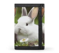 BTCOWZRV Trifold Canvas Wallet with Keychain, Modern Fashion Credit Card Holder Wallet for Men Women, Two Little Cute Rabbits Slim Wallets W/Zipper Coin Pocket, Novelty Birthday Gift