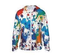 BTCOWZRV Upf 50+ Full Zip Pattern Of Paint Splatters Sun Protection Hoodie Jacket Long Sleeve With Pocket Sun Shirt, Black, Large