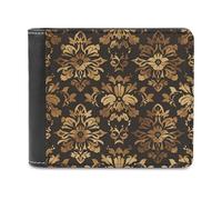 BTCOWZRV Vintage Gold Black Tan Floral Slim Wallets for Men Bifold Wallet