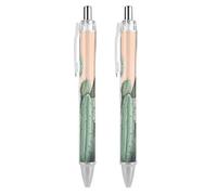 BTCOWZRV Watercolor Green Cactus Ballpoint Pens 2 PCS - 0.5mm Retractable Gel Pens with Comfortable Grip, No Bleed Black Ink, Personalized Ball Point Pen Smooth Writing Pens Gift for Men Women
