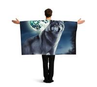BTCOWZRV wolf under moon Flag Cape with Sleeves for Adults, Wearable Flag Cloak Lightweight Body Flag Cloak Outfits Costume Accessories for Party Favors Celebrations