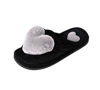 BTDECLAR Women Memory Foam Slippers Cute Heart Fluffy Casual Soft Comfortable Flat Shoes Indoor Bedroom Plush Cozy Furry Slippers, gray, 8.5 UK