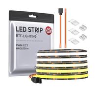 BTF-LIGHTING COB CCT Flexible High Density FCOB LED Strip 16.4FT/5M 640LEDs/m Tunable 3000K-6000K CRI＞90 Dimmable Deformable Black PCB LED Light Ribbon IP30 DC24V(Only LED Strip)