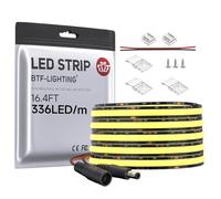 BTF-LIGHTING COB LED Strip Light 5M FCOB 336LEDs/M Flexible High Density Warm White Black PCB 12V 8mm Width Dimmable Light Uniformity IP30 LED Tape for Indoor Decoration(Only LED Strip)