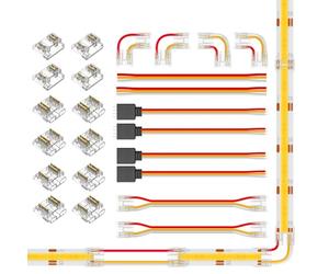 BTF-LIGHTING FCOB 10mm 3PIN Connector Kit for COB CCT (V+ CW WW) LED Strip Lights,L-Shaped/Dual-End with Wire/Gapless/Strip to Wire/3PIN JST Connector,3 Conductor 22AWG Wire