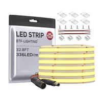 BTF-LIGHTING FCOB 8W/m High Density Flexible COB LED Strip Light 32.8 Feet DC24V Warm White 3000K CRI 90+8mm Wide LED Strip Light for Room Interior Decoration (No Adapter and No Adapters)
