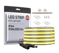 BTF-LIGHTING FCOB COB Bande LED Monocouleur Flexible Haute Densité Blanc Froid 6000K DC24V 5M 336LEDs/M 8W/M 8mm Noir PCB Ruban LED Dimmable IP66 Étanche Pour l'intérieur(Bande uniquement)