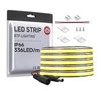 BTF-LIGHTING FCOB COB Bande LED Monocouleur Flexible Haute Densité Blanc Naturel 4000K DC12V 5M 336LEDs/M 8W/M 8mm Noir PCB Ruban LED Dimmable IP66 Étanche Pour l'intérieur(Bande uniquement)