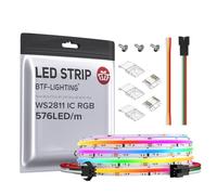 BTF-LIGHTING FCOB COB RGB WS2811 IC Addressable LED Strip DC24V 3m 576LEDs/M 10mm White PCB Chasing Colour Flexible High Density LED Rope IP30 Non Waterproof for Indoor Decoration(Only LED Strip)