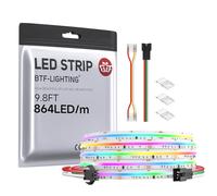 BTF-LIGHTING FCOB COB RGB WS2811 IC Addressable LED Strip DC24V 3m 864LEDs/M 12mm White PCB Chasing Colour Flexible High Density LED Rope IP30 Non Waterproof for Indoor Decoration(Only LED Strip)