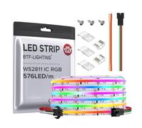 BTF-LIGHTING FCOB COB RGB WS2811 IC Addressable LED Strip DC24V 5m 576LEDs/M 10mm White PCB Chasing Colour Flexible High Density LED Rope IP30 Non Waterproof for Indoor Decoration(Only LED Strip)