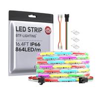 BTF-LIGHTING FCOB COB RGB WS2811 IC Addressable LED Strip DC24V 5M 864LEDs/M 26W/M 12mm White PCB Chasing Colour Flexible High Density LED Rope IP66 Waterproof for Indoor Decoration(Strip Only)