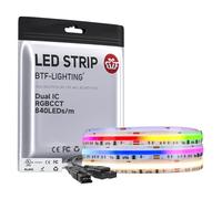 BTF-LIGHTING FCOB COB RGBCCT SPI LED Strip Addressable Dual IC Dimmable RGB+CCT Dream Colour Tunable White 3000K-6000K High Density Flexible LED Tape 3M 840LEDs/m DC24V IP66 for Home Decor(Strip Only)
