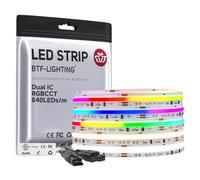 BTF-LIGHTING FCOB COB RGBCCT SPI LED Strip Addressable Dual IC Dimmable RGB+CCT Dream Colour Tunable White 3000K-6000K Flexible LED Tape 5M 840LEDs/m DC24V IP30 White PCB for Home Decor(Strip Only)