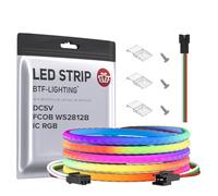 BTF-LIGHTING FCOB COB XGB1338(WS2812B) IC RGB 160LED/m 320IC LED Strip DC5V 6.5FT Individual Addressable Flexible High Density Uniform Light Dream Chasing Color 5mm Width(NO Adapter or Controller)