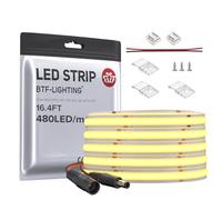BTF-LIGHTING FCOB Flexible High Density LED Strip 5M 480LEDs/M Natural White 9W/M 12V 8mm Dimmable Malleable FOB COB LED Light Tape for Bedroom Kitchen Home Interior Decoration(Only Strip)
