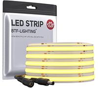 BTF-LIGHTING FCOB Flexible High Density LED Strip 5M 480LEDs/M Warm White 9W/M 24V 8mm Dimmable Malleable FOB COB LED Light Tape for Bedroom Kitchen Home Interior Decoration(Only Strip)
