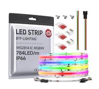 BTF-LIGHTING FCOB IP66 COB LED Strip WS2814 IC RGBW 6000K 784LED/m DC 24V Flexible High Density 10mm Wide for Indoor Decoration (No Adapter and Driver)