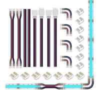 BTF-LIGHTING FCOB RGB 4pin 10mm L-Shaped LED Strip Connector Kit - Complete Set w/Dual-End, Board-to-Board/Wire, 15cm 22AWG Full-Covered Wires, JST SM Plug, Gapless Installation