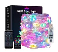 BTF-LIGHTING RGB IC Intelligent String Lights 10M 66LEDs Transparent Cable Transparent Rugby USB LED Light IP65 Waterproof with IR Remote Control Music Mode Timer Tracking Effect for Home Decoration